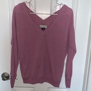 Pink with silver striping long sleeve v neck top